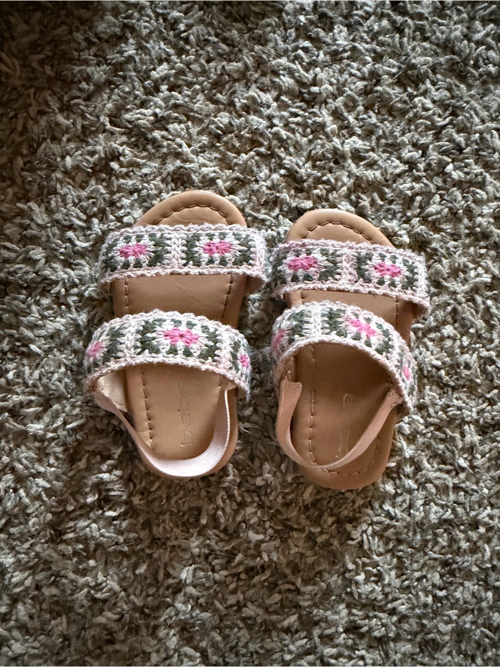 bebe Pink and Tan Crochet Strap Kids Sandals